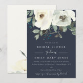 INVITATION FÊTE DES MARIÉES DE COULEUR D'EAU FLORALE BLANCHE  (Devant / Derrière)