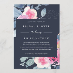 INVITATION FÊTE DES MARIÉES DE COULEUR D'EAU FLORALE BLEU DE