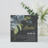 INVITATION FÊTE DES MARIÉES DE COULEUR D'EAU FLORALE BLEU NOI (Debout devant)