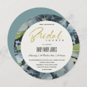 INVITATION FÊTE DES MARIÉES DE COULEUR D'EAU FLORALE BLEU OR (Devant / Derrière)