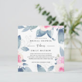INVITATION FÊTE DES MARIÉES DE COULEUR D'EAU FLORALE ROSE DOU (Debout devant)