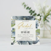 INVITATION FÊTE DES MARIÉES DE COULEUR D'EAU FLORALE VERT BLE (Debout devant)