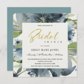 INVITATION FÊTE DES MARIÉES DE COULEUR D'EAU FLORALE VERT BLE (Devant / Derrière)