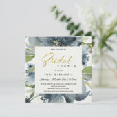 INVITATION FÊTE DES MARIÉES DE COULEUR D'EAU FLORALE VERT BLE (Debout devant)