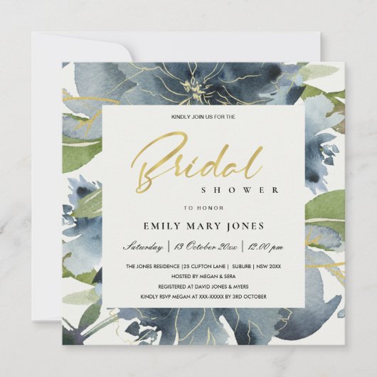 INVITATION FÊTE DES MARIÉES DE COULEUR D'EAU FLORALE VERT BLE (Devant)