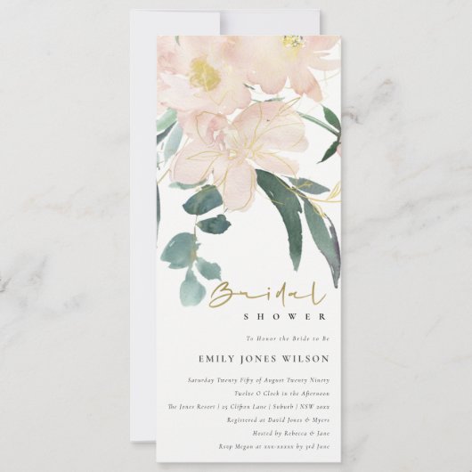 INVITATION FÊTE DES MARIÉES DE COULEUR D'EAU SOFT BLUSH FLORA (Devant)