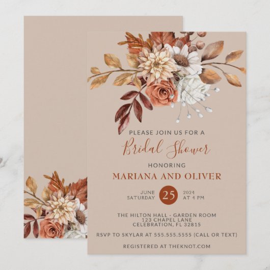 Invitation Fête des mariées de couleur florale d'automne (Devant / Derrière)