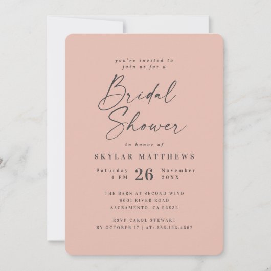 Invitation Fête des mariées de couleur solide rose pâle simpl (Devant)