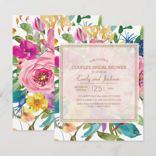 Invitation Fête des mariées de Couple à script floral rose ja (Devant / Derrière)