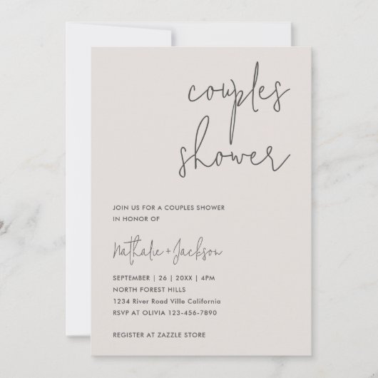 Invitation Fête des mariées de couple blanc cassé de script m (Devant)