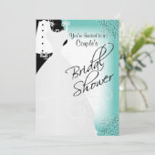 Invitation Fête des mariées de couple dans un Turquoise éléga (Debout devant)