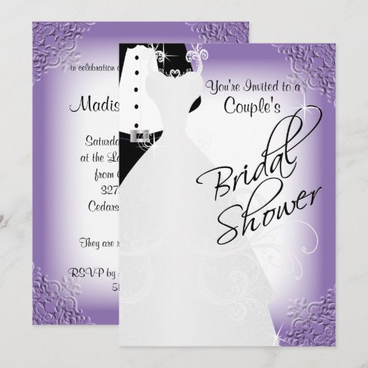 Invitation Fête des mariées de couple dans un violet élégant (Devant / Derrière)