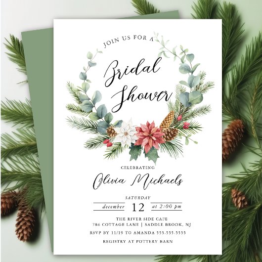 Invitation Fête des mariées de couronne de Noël aquarelle