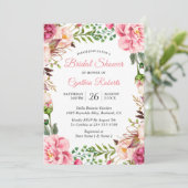 Invitation Fête des mariées de couronne florale rose moderne (Debout devant)