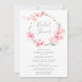 Invitation Fête des mariées de couronne rose pâle en fleur de (Devant)