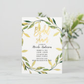 Invitation Fête des mariées de couronnes vertes à feuilles ve (Debout devant)