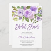 Invitation Fête des mariées de couronnes violettes rustique m (Devant / Derrière)