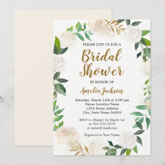 Invitation Fête des mariées de courroie d'aquarelle en or (Devant / Derrière)