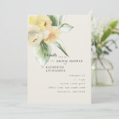 Invitation Fête des mariées de crème florale jaune doux (Debout devant)