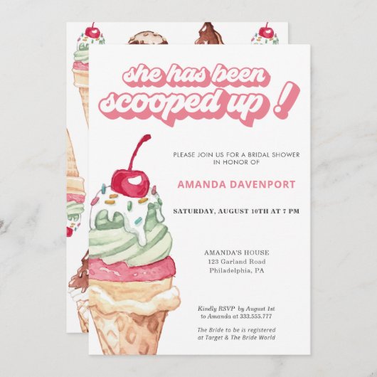 Invitation Fête des mariées de crème glacée récupérée (Devant / Derrière)