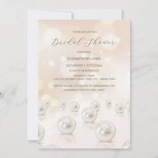 Invitation Fête des mariées de crème reflétant les perles (Devant)