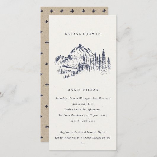 Invitation Fête des mariées de croquis de Navy Pin (Devant / Derrière)