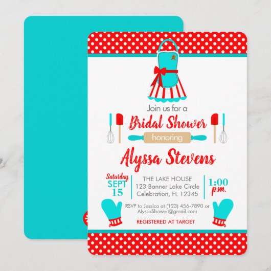 Invitation Fête des mariées de cuisine de Noël rouge et Turqu (Devant / Derrière)