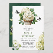 Invitation Fête des mariées de cupcake à papillon blanc d'Hyd (Devant / Derrière)