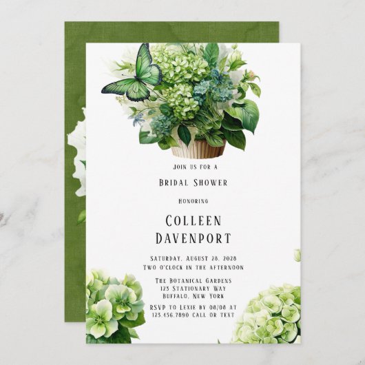 Invitation Fête des mariées de cupcake à papillon d'Hydrangée (Devant / Derrière)