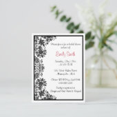 Invitation Fête des mariées de Damas florales noir et blanc (Debout devant)