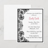 Invitation Fête des mariées de Damas florales noir et blanc (Devant / Derrière)