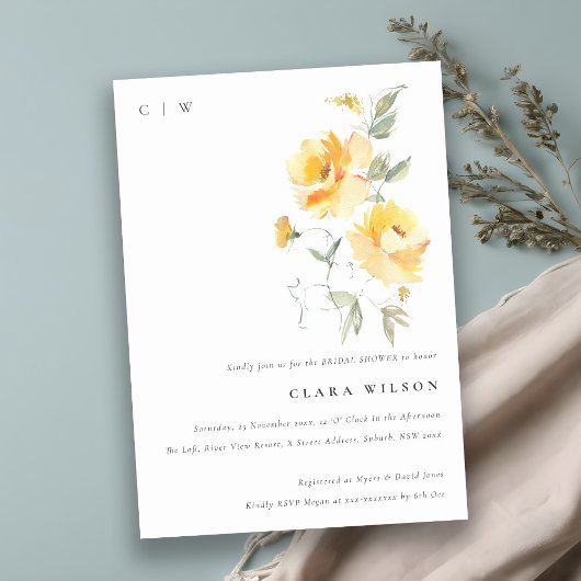 Invitation Fête des mariées de  de Bunch Rose Aquarelle Jaune