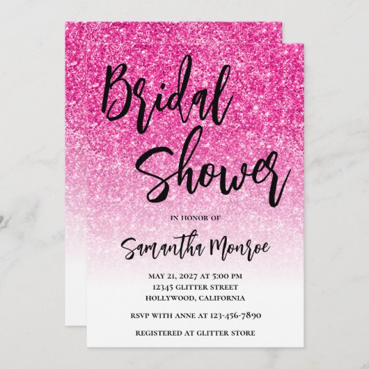 Invitation Fête des mariées de dégradé blanc de Parties scint (Devant / Derrière)