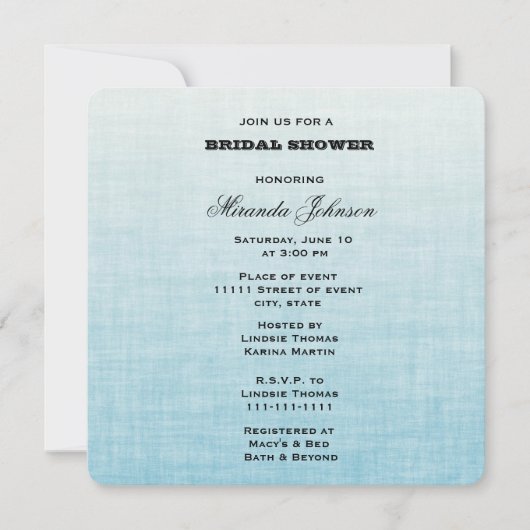 Invitation Fête des mariées de dégradé bleu (Devant)