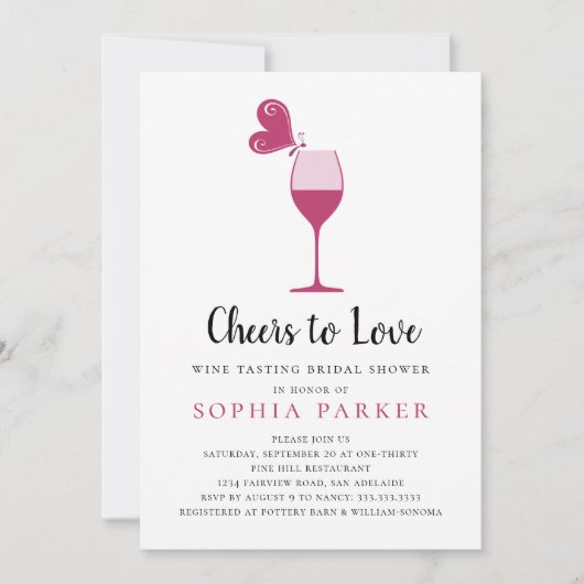 Invitation Fête des mariées de dégustation de vin Rose papill (Devant)