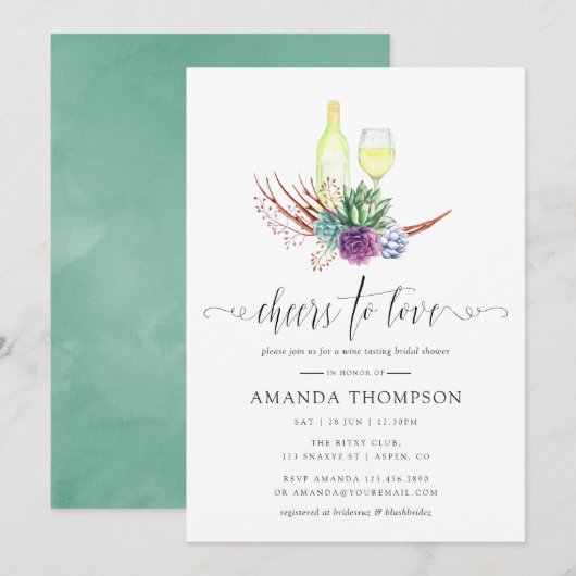 Invitation Fête des mariées de dégustation de vins Succulents (Devant / Derrière)