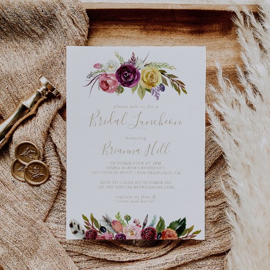 Invitation Fête des mariées de déjeuner Floral Boho Gold