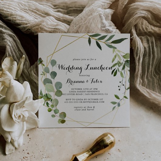 Invitation Fête des mariées de déjeuner Mariage d'or géométri