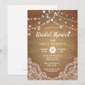 Invitation Fête des mariées de dentelle en bois rustique (Devant / Derrière)