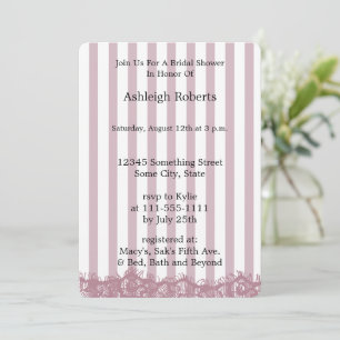 Invitation Fête des mariées de dentelle et rayures roses