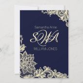 Invitation Fête des mariées de dentelle marine et crème (Dos)