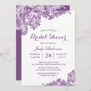 Invitation Fête des mariées de dentelle moderne violet de lav