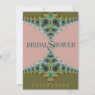 Invitation Fête des mariées de dentelle rose et verte Peacock