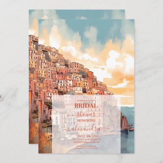 Invitation Fête des mariées de destination Italie moderne et (Devant / Derrière)