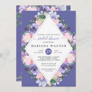 Invitation Fête des mariées de diamants floraux rose pourpre