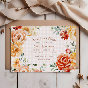 Invitation Fête des mariées de En vichy Floral d'or rouille a