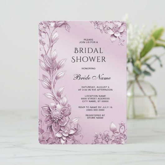 Invitation Fête des mariées de feuillage rose (Debout devant)