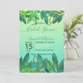 Invitation Fête des mariées de feuillage Tropical Green Gold (Debout devant)