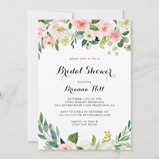 Invitation Fête des mariées de feuillage vert floral simple (Devant)