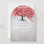 Invitation Fête des mariées de feuille de coeur rose rouge ar (Devant)